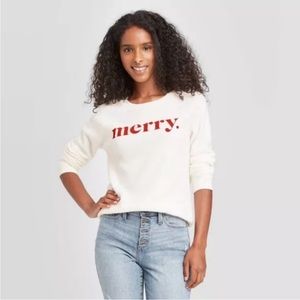 Grayson Threads cream ivory merry Christmas crew neck fleece sweatshirt large